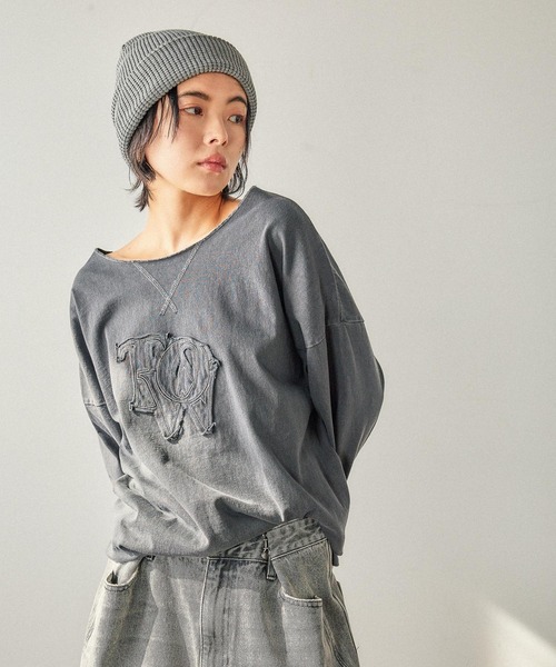 BAYFLOW（ベイフロー）の「ピグメントボートネックロングスリーブT（Tシャツ/カットソー・レディース・チャコール/イエロー/オフホワイト・FREE）」の8枚目の写真