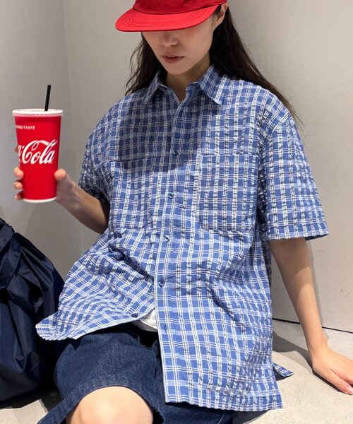 CIAOPANIC TYPY(チャオパニックティピー)の「【UNISEX】ポコポコチェック半袖シャツ(シャツ/ブラウス・レディース・ブルー/ブラック/カーキ/ベージュ・MEDIUM/LARGE)」の1枚目の写真