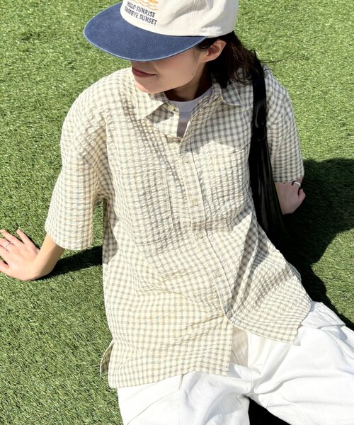 CIAOPANIC TYPY(チャオパニックティピー)の「【UNISEX】ポコポコチェック半袖シャツ(シャツ/ブラウス・レディース・ブルー/ブラック/カーキ/ベージュ・MEDIUM/LARGE)」の13枚目の写真