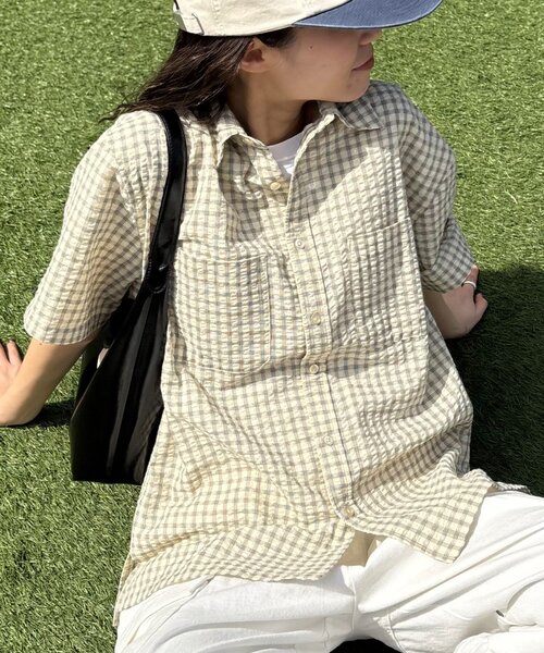 CIAOPANIC TYPY(チャオパニックティピー)の「【UNISEX】ポコポコチェック半袖シャツ(シャツ/ブラウス・レディース・ブルー/ブラック/カーキ/ベージュ・MEDIUM/LARGE)」の14枚目の写真