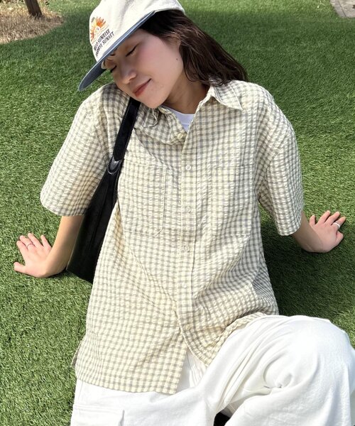 CIAOPANIC TYPY(チャオパニックティピー)の「【UNISEX】ポコポコチェック半袖シャツ(シャツ/ブラウス・レディース・ブルー/ブラック/カーキ/ベージュ・MEDIUM/LARGE)」の15枚目の写真