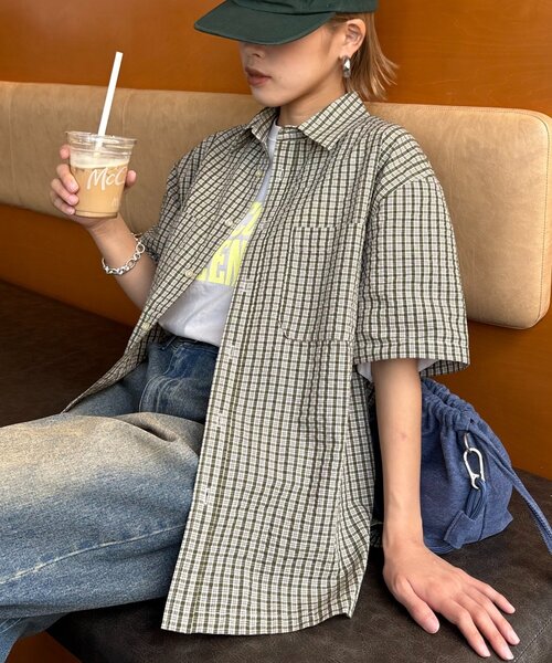 CIAOPANIC TYPY(チャオパニックティピー)の「【UNISEX】ポコポコチェック半袖シャツ(シャツ/ブラウス・レディース・ブルー/ブラック/カーキ/ベージュ・MEDIUM/LARGE)」の19枚目の写真