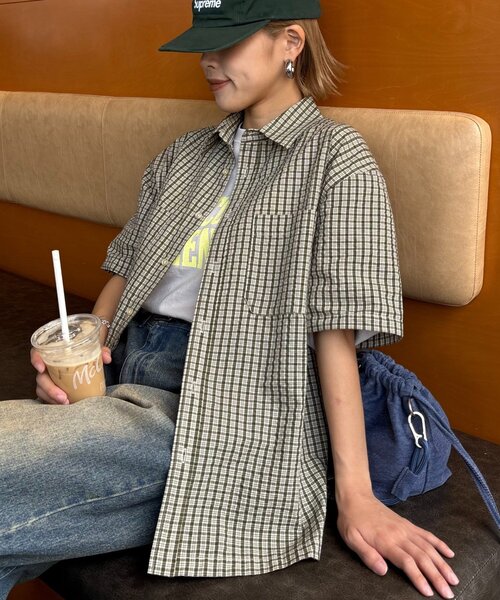 CIAOPANIC TYPY(チャオパニックティピー)の「【UNISEX】ポコポコチェック半袖シャツ(シャツ/ブラウス・レディース・ブルー/ブラック/カーキ/ベージュ・MEDIUM/LARGE)」の20枚目の写真