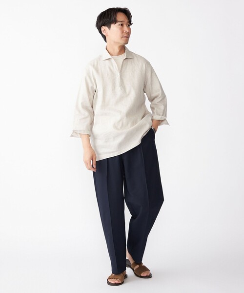 SHIPS(シップス)の「SHIPS: フレックスリネン 7スリーブ カプリ シャツ(シャツ/ブラウス・メンズ・ベージュ/ネイビー/ホワイト/ブラウン/オリーブ・SMALL/MEDIUM/LARGE/X-LARGE)」の10枚目の写真