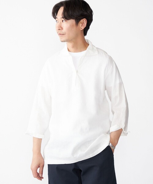 【Palace】シップス リネンプルオーバーシャツ 七分袖 L UNION STATION シャツ COOLMAX フレンチリネン 7分袖シャツ