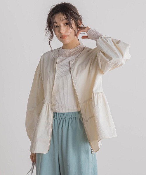 Droite lautreamont（ドロワットロートレアモン）の「P/Nヴィンテージリズペプラムブルゾン≪手洗い可能≫（ブルゾン・レディース・ネイビー/オフホワイト・M）」の4枚目の写真