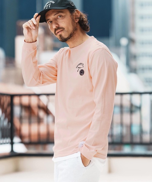 seventy seven(セブンティセブン)の「mlt5167-middle onz L-S t-shirts (77arch) ロンT(Tシャツ/カットソー・メンズ・ピンク/ホワイト×ブラック/ブラック/ホワイト×ピンク・S/M/L/XL)」の1枚目の写真