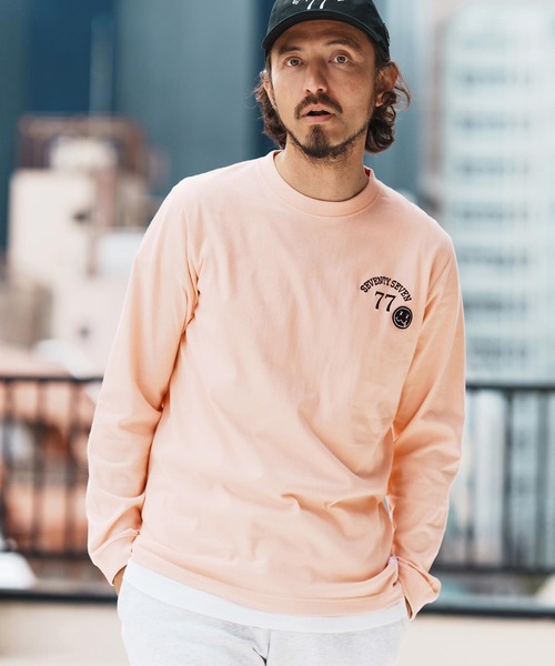 seventy seven(セブンティセブン)の「mlt5167-middle onz L-S t-shirts (77arch) ロンT(Tシャツ/カットソー・メンズ・ピンク/ホワイト×ブラック/ブラック/ホワイト×ピンク・S/M/L/XL)」の5枚目の写真