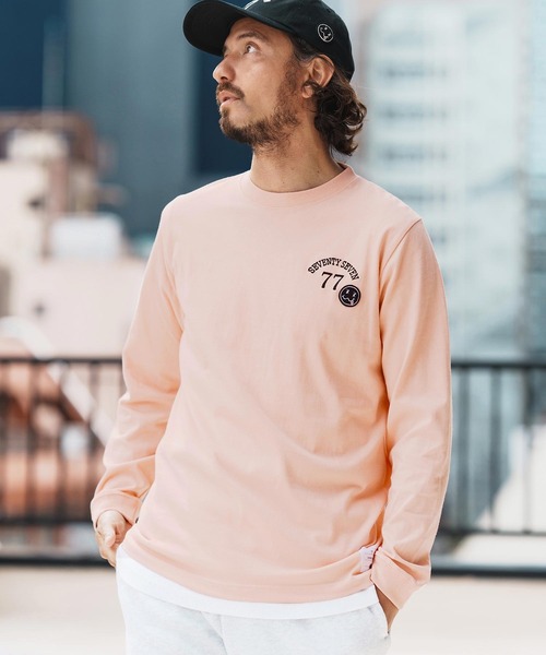 seventy seven(セブンティセブン)の「mlt5167-middle onz L-S t-shirts (77arch) ロンT(Tシャツ/カットソー・メンズ・ピンク/ホワイト×ブラック/ブラック/ホワイト×ピンク・S/M/L/XL)」の6枚目の写真