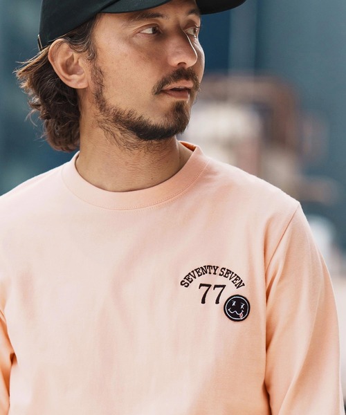 seventy seven(セブンティセブン)の「mlt5167-middle onz L-S t-shirts (77arch) ロンT(Tシャツ/カットソー・メンズ・ピンク/ホワイト×ブラック/ブラック/ホワイト×ピンク・S/M/L/XL)」の7枚目の写真