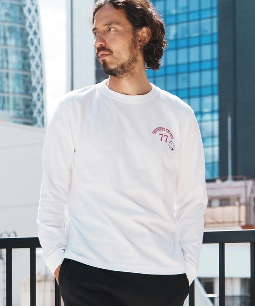 seventy seven(セブンティセブン)の「mlt5167-middle onz L-S t-shirts (77arch) ロンT(Tシャツ/カットソー・メンズ・ピンク/ホワイト×ブラック/ブラック/ホワイト×ピンク・S/M/L/XL)」の10枚目の写真