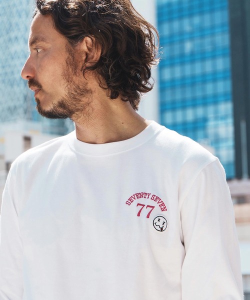 seventy seven(セブンティセブン)の「mlt5167-middle onz L-S t-shirts (77arch) ロンT(Tシャツ/カットソー・メンズ・ピンク/ホワイト×ブラック/ブラック/ホワイト×ピンク・S/M/L/XL)」の12枚目の写真