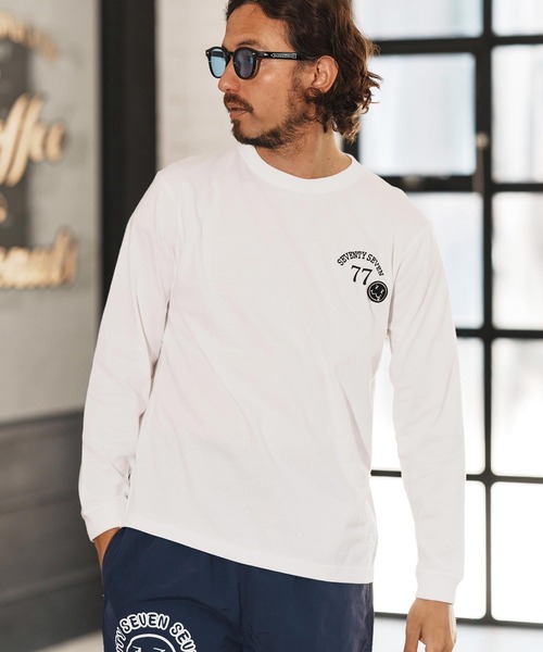 seventy seven(セブンティセブン)の「mlt5167-middle onz L-S t-shirts (77arch) ロンT(Tシャツ/カットソー・メンズ・ピンク/ホワイト×ブラック/ブラック/ホワイト×ピンク・S/M/L/XL)」の20枚目の写真