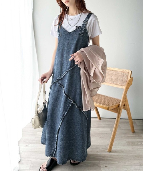 classicalelf(クラシカルエルフ)の「綿100%☆大人カジュアルを極める!Vネックフリンジ切り替えデニムロングフレアジャンパースカート(ジャンパースカート・レディース・ブルー/ブラック・LARGE/MEDIUM/SMALL/X-LARGE)」の9枚目の写真