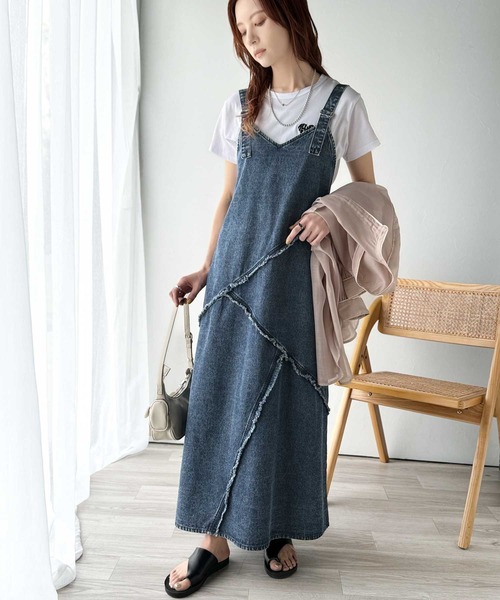 セール】綿100％☆大人カジュアルを極める!Vネックフリンジ切り替え