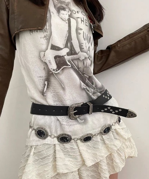 lilful(リルフル)の「スターモチーフスタッズデザインベルト(ベルト・レディース・ブラック/ブラウン・F)」の1枚目の写真