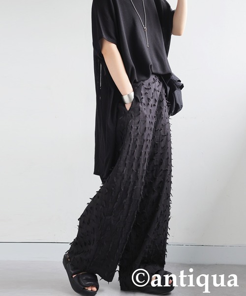 antiqua(アンティカ)の「フリンジワイドパンツ(その他パンツ・レディース・ブラック・ONESIZE)」の6枚目の写真