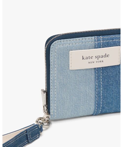 国内直営【kate spade】デニム コンパクト ウェブド リスレット ラベル カラーブロック デニム スモール コンパクト ウェブド