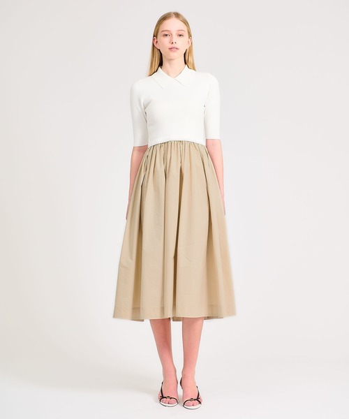 ESTNATION（エストネーション）の「ESTNATION / コンパクト レギュラーカラー フレアワンピース《EXCLUSIVE》（ワンピース・レディース・オフホワイト/ネイビー・FREE）」の2枚目の写真