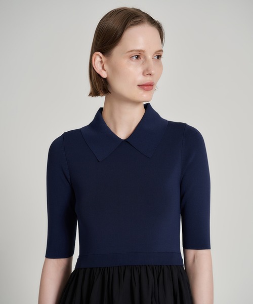 ESTNATION（エストネーション）の「ESTNATION / コンパクト レギュラーカラー フレアワンピース《EXCLUSIVE》（ワンピース・レディース・オフホワイト/ネイビー・FREE）」の10枚目の写真