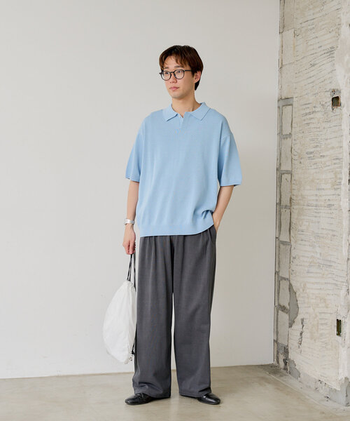 ニット セーター 「WHIMSIC」ファインニットショートスリーブポロシャツ レディース メンズ WHIMSIC ニット セーター 「WHIMSIC」ファインニットショート