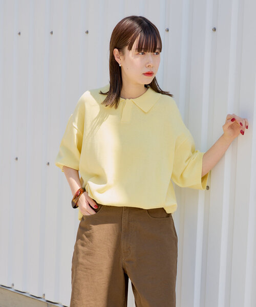 ニット セーター 「WHIMSIC」ファインニットショートスリーブポロシャツ レディース メンズ WHIMSIC ニット セーター 「WHIMSIC」ファインニットショート