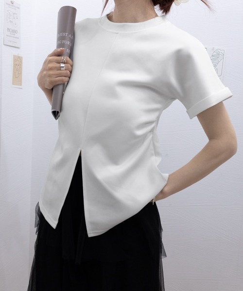 tシャツ フロントワイドスリッドT レディース セール】フロントスリットtシャツレディース韓国風（Tシャツ