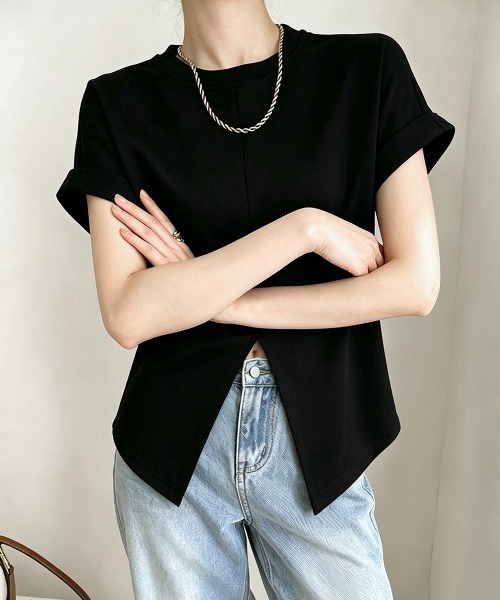 Miniministore(ミニミニストア)の「フロントスリットtシャツレディース半袖韓国風半袖(Tシャツ/カットソー・レディース・ブラック/ホワイト・M/L)」の3枚目の写真