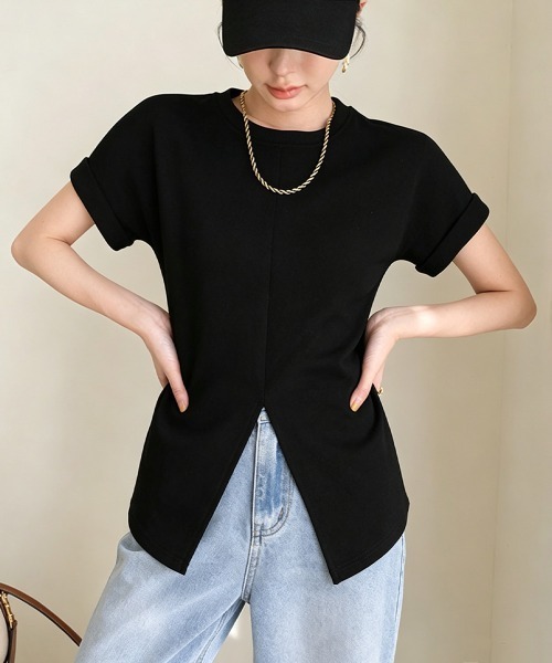 Miniministore(ミニミニストア)の「フロントスリットtシャツレディース半袖韓国風半袖(Tシャツ/カットソー・レディース・ブラック/ホワイト・M/L)」の6枚目の写真