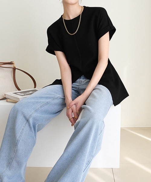 Miniministore(ミニミニストア)の「フロントスリットtシャツレディース半袖韓国風半袖(Tシャツ/カットソー・レディース・ブラック/ホワイト・M/L)」の7枚目の写真