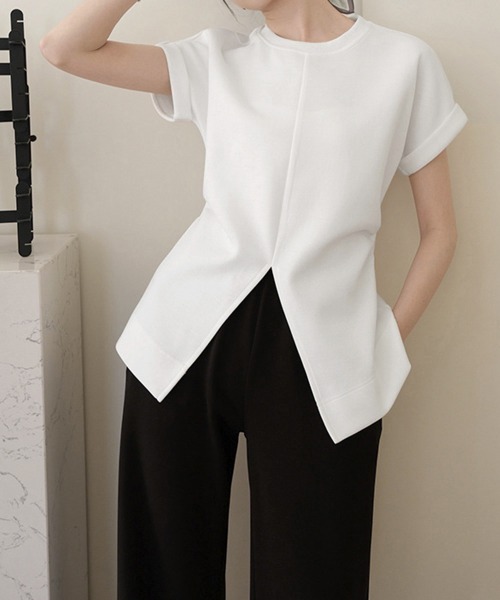 Miniministore(ミニミニストア)の「フロントスリットtシャツレディース半袖韓国風半袖(Tシャツ/カットソー・レディース・ブラック/ホワイト・M/L)」の8枚目の写真