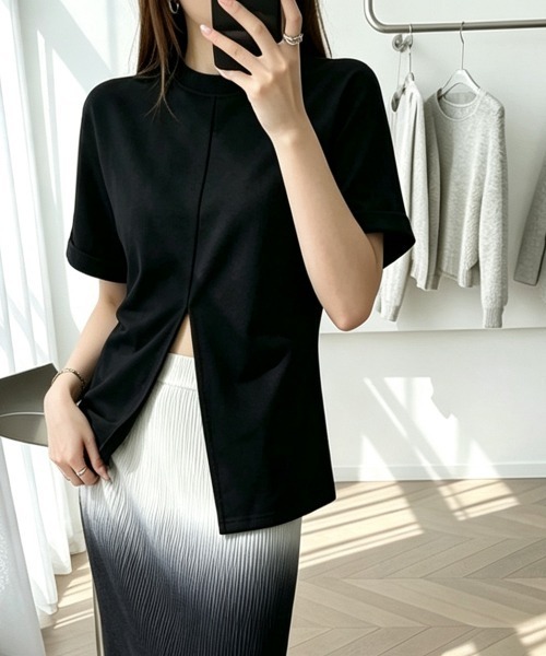 Miniministore(ミニミニストア)の「フロントスリットtシャツレディース半袖韓国風半袖(Tシャツ/カットソー・レディース・ブラック/ホワイト・M/L)」の14枚目の写真