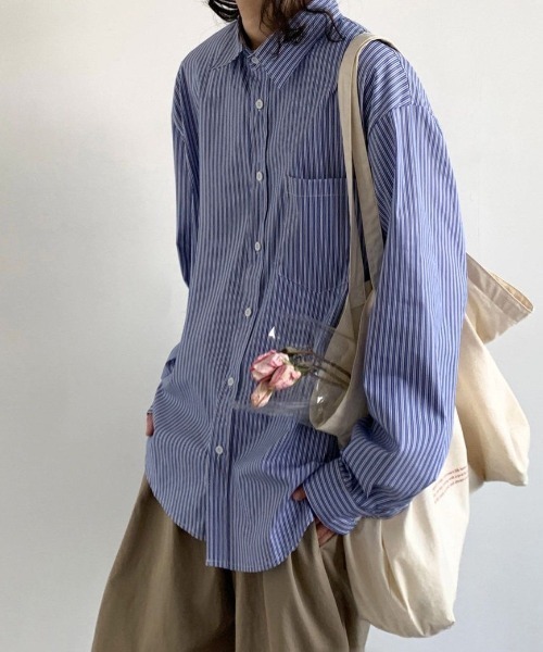 FreeZone(フリーゾーン)の「ストライプオーバーシャツ(シャツ/ブラウス・メンズ・ライトブルー/ブルー・F)」の11枚目の写真