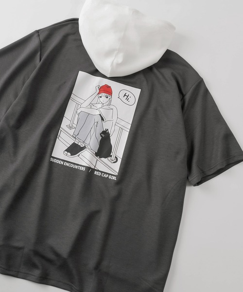 Red Cap Girl(レッドキャプガール)の「【70】【Red Cap Girl/レッドキャップガール】ガールイラスト フード配色 ポンチパーカー 接触冷感 オーバーサイズ バックプリント ユニセックス 推し活(パーカー・メンズ・ブルー/ピンク/ブラック/ホワイト/チャコールグレー・M/L)」の3枚目の写真