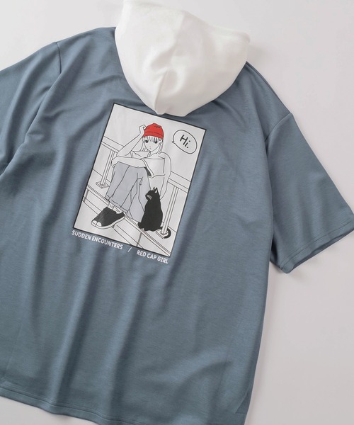 Red Cap Girl(レッドキャプガール)の「【70】【Red Cap Girl/レッドキャップガール】ガールイラスト フード配色 ポンチパーカー 接触冷感 オーバーサイズ バックプリント ユニセックス 推し活(パーカー・メンズ・ブルー/ピンク/ブラック/ホワイト/チャコールグレー・M/L)」の4枚目の写真