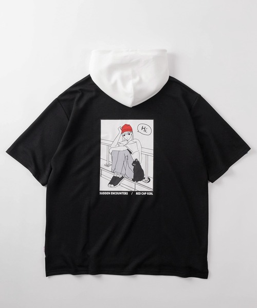 Red Cap Girl(レッドキャプガール)の「【70】【Red Cap Girl/レッドキャップガール】ガールイラスト フード配色 ポンチパーカー 接触冷感 オーバーサイズ バックプリント ユニセックス 推し活(パーカー・メンズ・ブルー/ピンク/ブラック/ホワイト/チャコールグレー・M/L)」の7枚目の写真