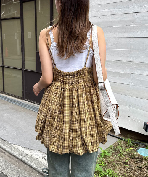 CIAOPANIC(チャオパニック)の「フリルチェックバルーンキャミビスチェ(キャミソール・レディース・イエロー/ネイビー/レッド・ONE SIZE)」の15枚目の写真