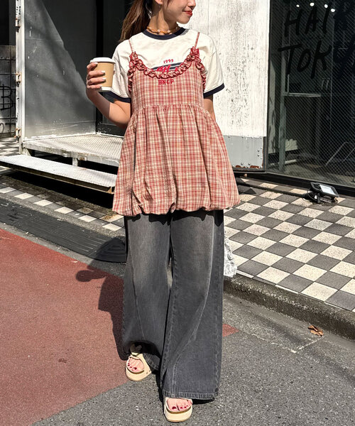 フリルチェックバルーンキャミビスチェ（キャミソール