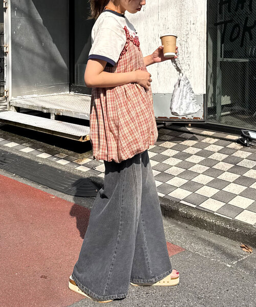 フリルチェックバルーンキャミビスチェ（キャミソール