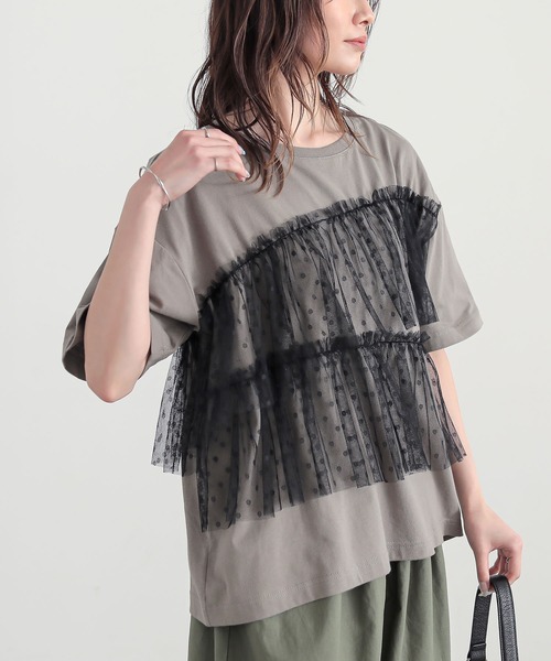 n'OrLABEL(ノアールレーベル)の「ドットチュールドッキングカットソー(Tシャツ/カットソー・レディース・ブラック/カーキ/ブルー・1/2)」の2枚目の写真