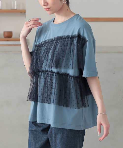 n'OrLABEL(ノアールレーベル)の「ドットチュールドッキングカットソー(Tシャツ/カットソー・レディース・ブラック/カーキ/ブルー・1/2)」の3枚目の写真