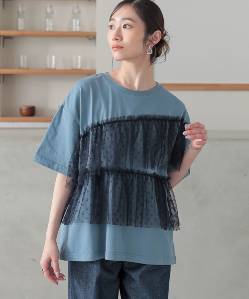 n'OrLABEL(ノアールレーベル)の「ドットチュールドッキングカットソー(Tシャツ/カットソー・レディース・ブラック/カーキ/ブルー・1/2)」の7枚目の写真