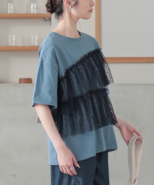 n'OrLABEL(ノアールレーベル)の「ドットチュールドッキングカットソー(Tシャツ/カットソー・レディース・ブラック/カーキ/ブルー・1/2)」の6枚目の写真