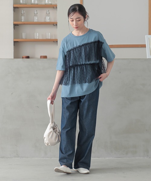 n'OrLABEL(ノアールレーベル)の「ドットチュールドッキングカットソー(Tシャツ/カットソー・レディース・ブラック/カーキ/ブルー・1/2)」の8枚目の写真