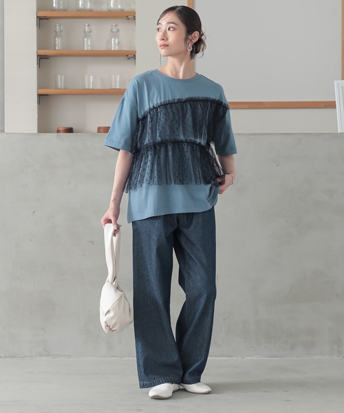 n'OrLABEL(ノアールレーベル)の「ドットチュールドッキングカットソー(Tシャツ/カットソー・レディース・ブラック/カーキ/ブルー・1/2)」の9枚目の写真