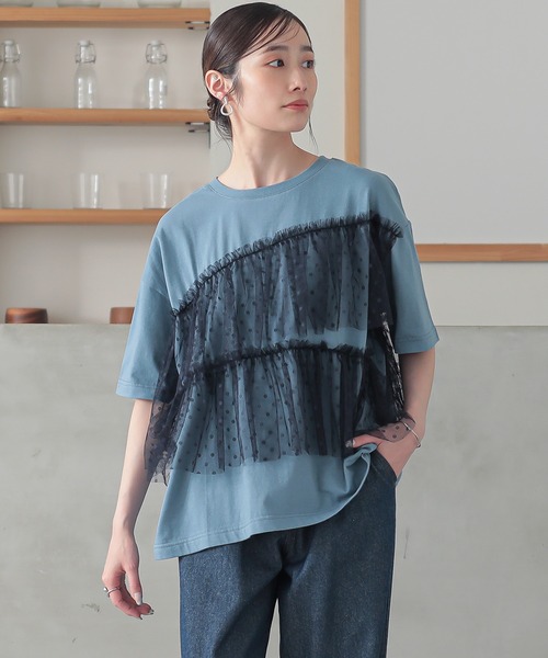 n'OrLABEL(ノアールレーベル)の「ドットチュールドッキングカットソー(Tシャツ/カットソー・レディース・ブラック/カーキ/ブルー・1/2)」の11枚目の写真