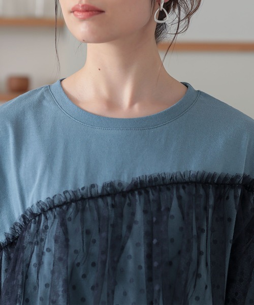 n'OrLABEL(ノアールレーベル)の「ドットチュールドッキングカットソー(Tシャツ/カットソー・レディース・ブラック/カーキ/ブルー・1/2)」の12枚目の写真