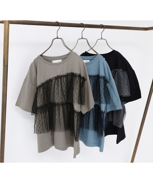 n'OrLABEL(ノアールレーベル)の「ドットチュールドッキングカットソー(Tシャツ/カットソー・レディース・ブラック/カーキ/ブルー・1/2)」の4枚目の写真