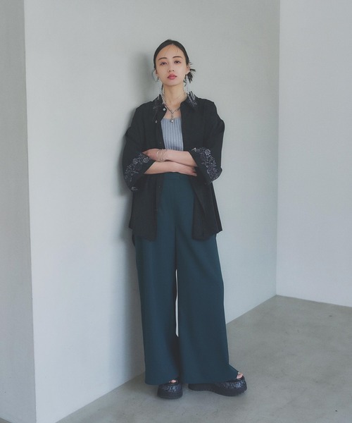 HARE（ハレ）の「チャイナボタンワイドパンツ(HARE)（その他パンツ・レディース・グリーン/ブラック・FREE）」の4枚目の写真