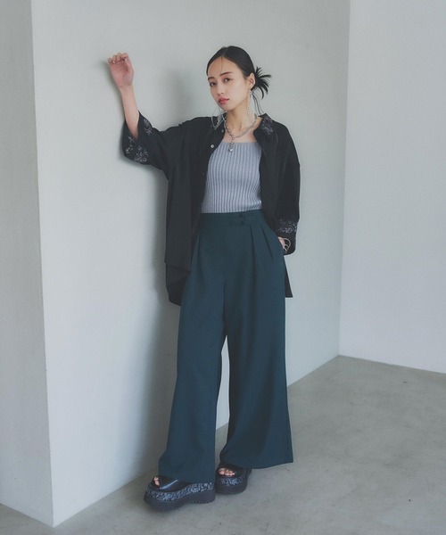 HARE（ハレ）の「チャイナボタンワイドパンツ(HARE)（その他パンツ・レディース・グリーン/ブラック・FREE）」の5枚目の写真